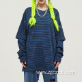 Spring New Batik Frayed Striped Loose T-Shirt